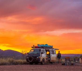 sunset image with travel van