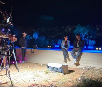 Baker Boy chats to Parrtjima Curator Rhoda Roberts at the festival