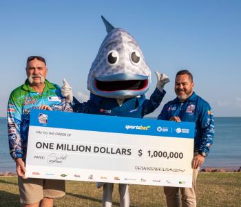 Merv Hughes, Barry the Barra and Million Dollar Fish Season 8 $10,000 fish winner Nathan Corpus