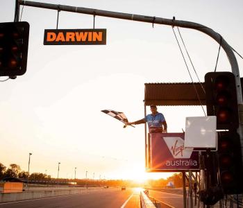 Darwin Supercars - Chequered flag being waved.