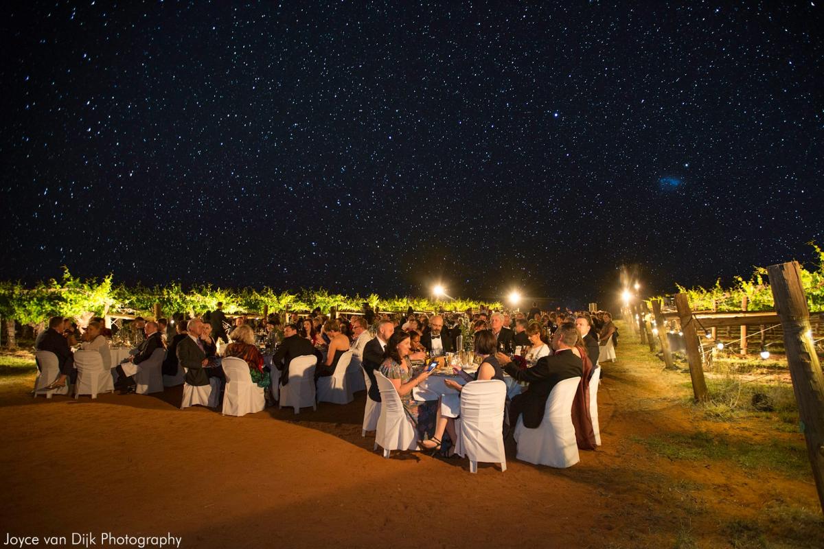 Dinner tables Outside at Rocky Hill Table Grape Farm in Alice Springs