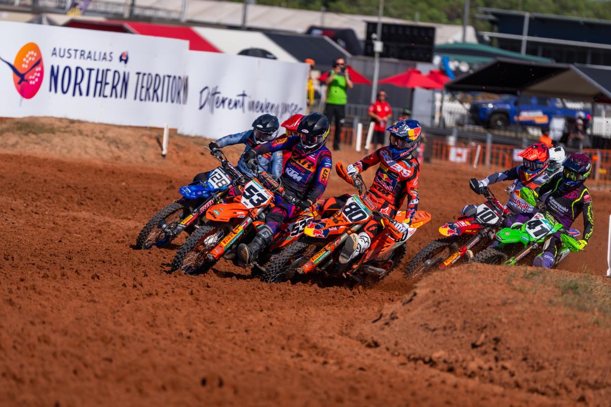 Riders in action at the MXGP of Australia, Hidden Valley Motorsport Complex