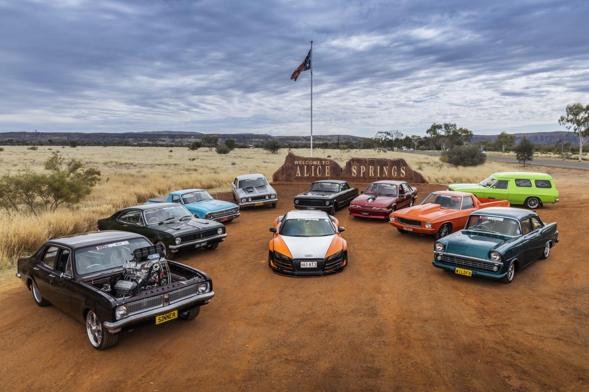 Line up of cars at Red CentreNATS