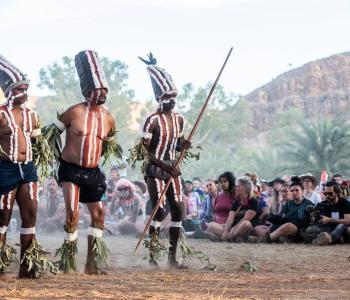 Aboriginal dancers performing a traditional ceremony at a festival in Alice Springs